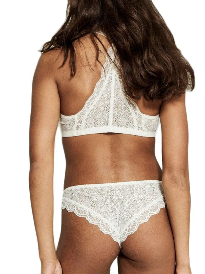 Soutien-gorge triangle sans armature et dos dentelle vegan Fabienne - Beige clair