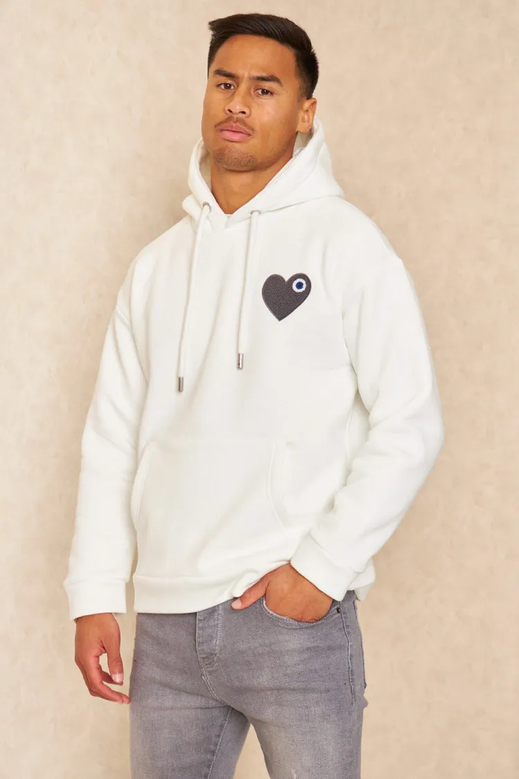 Sweat à capuche coeur brodé blanc