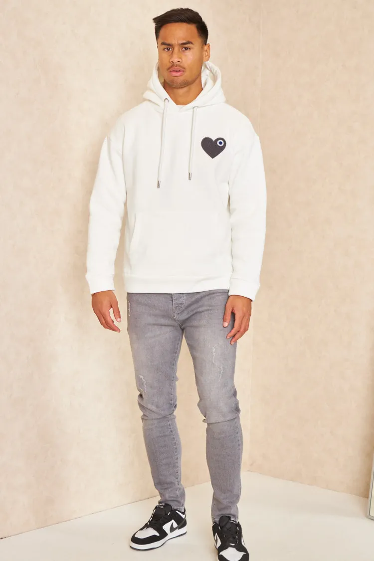 Sweat à capuche coeur brodé blanc