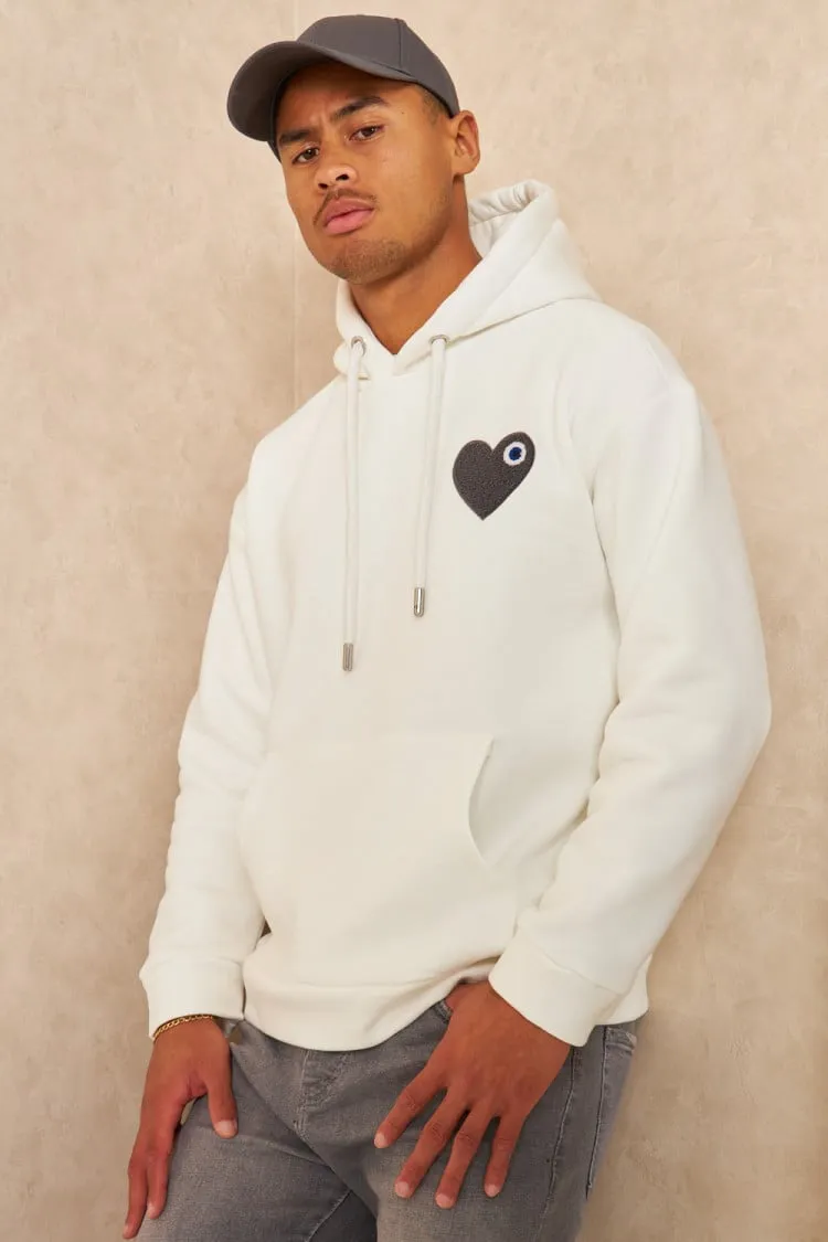 Sweat à capuche coeur brodé blanc