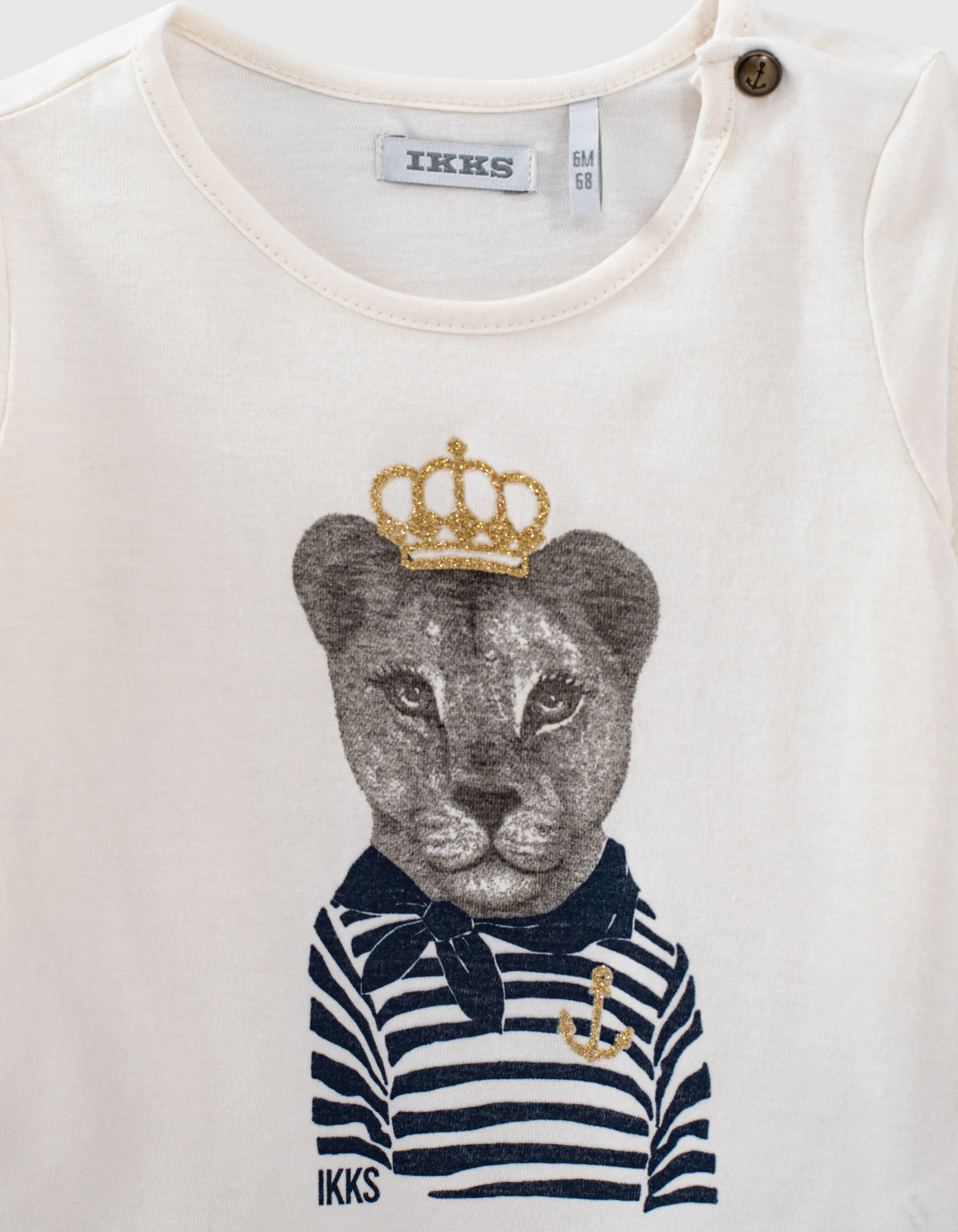 T-shirt écru bio visuel lionne-marinière bébé fille