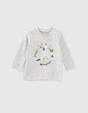 T-shirt gris avec visuels et badges aviateurs bébé garçon 