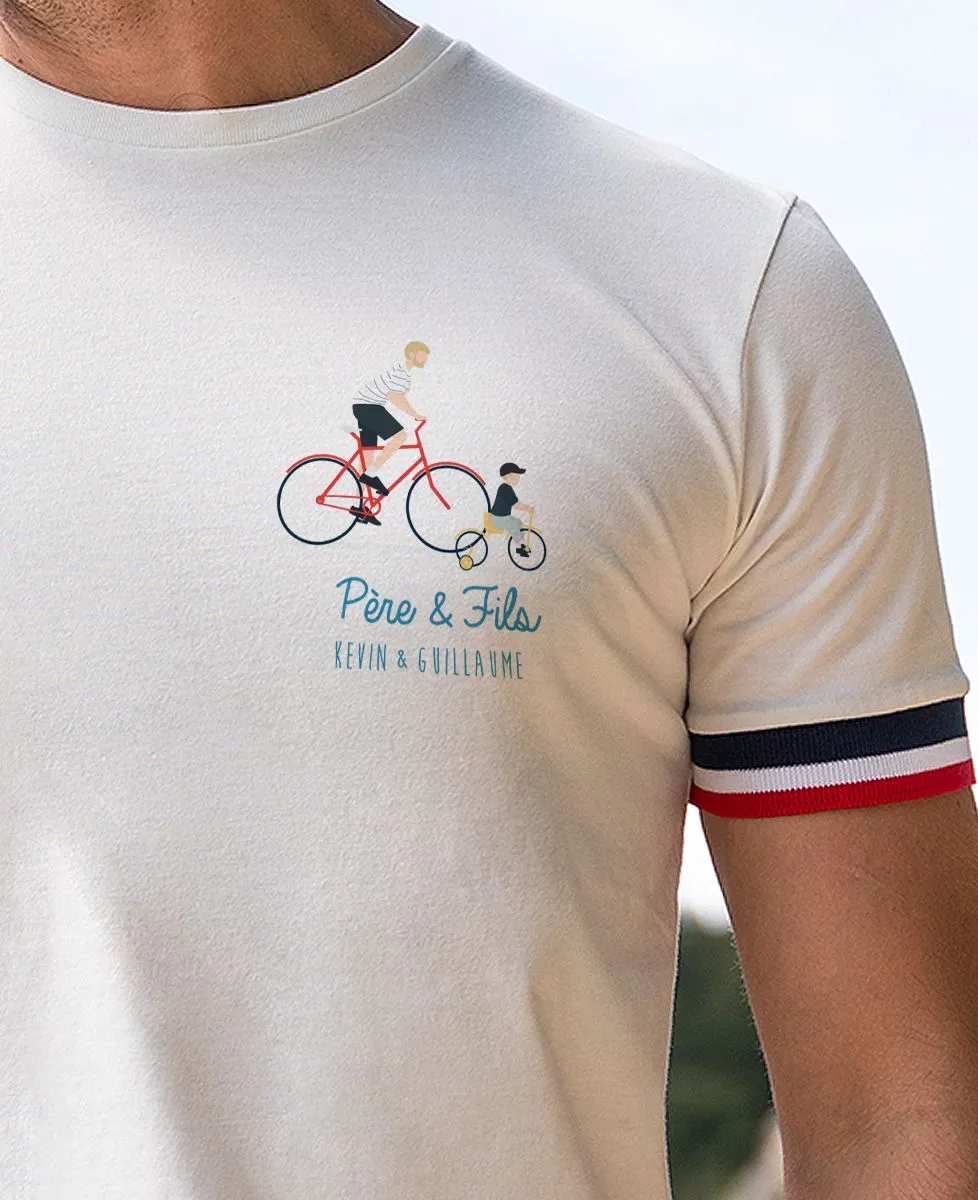 T-shirt homme recyclé Filgood Parent et enfant à vélo personnalisé