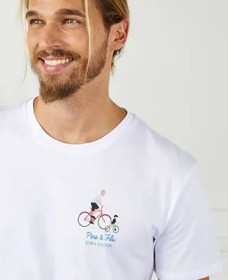 T-shirt homme recyclé Filgood Parent et enfant à vélo personnalisé