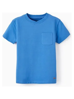 T-shirt à manches courtes en piqué de coton pour garçon manches courtes - Bleu