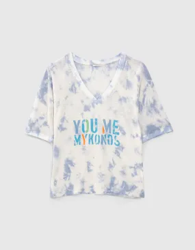 Tee-shirt tie & dye bleu visuel message femme