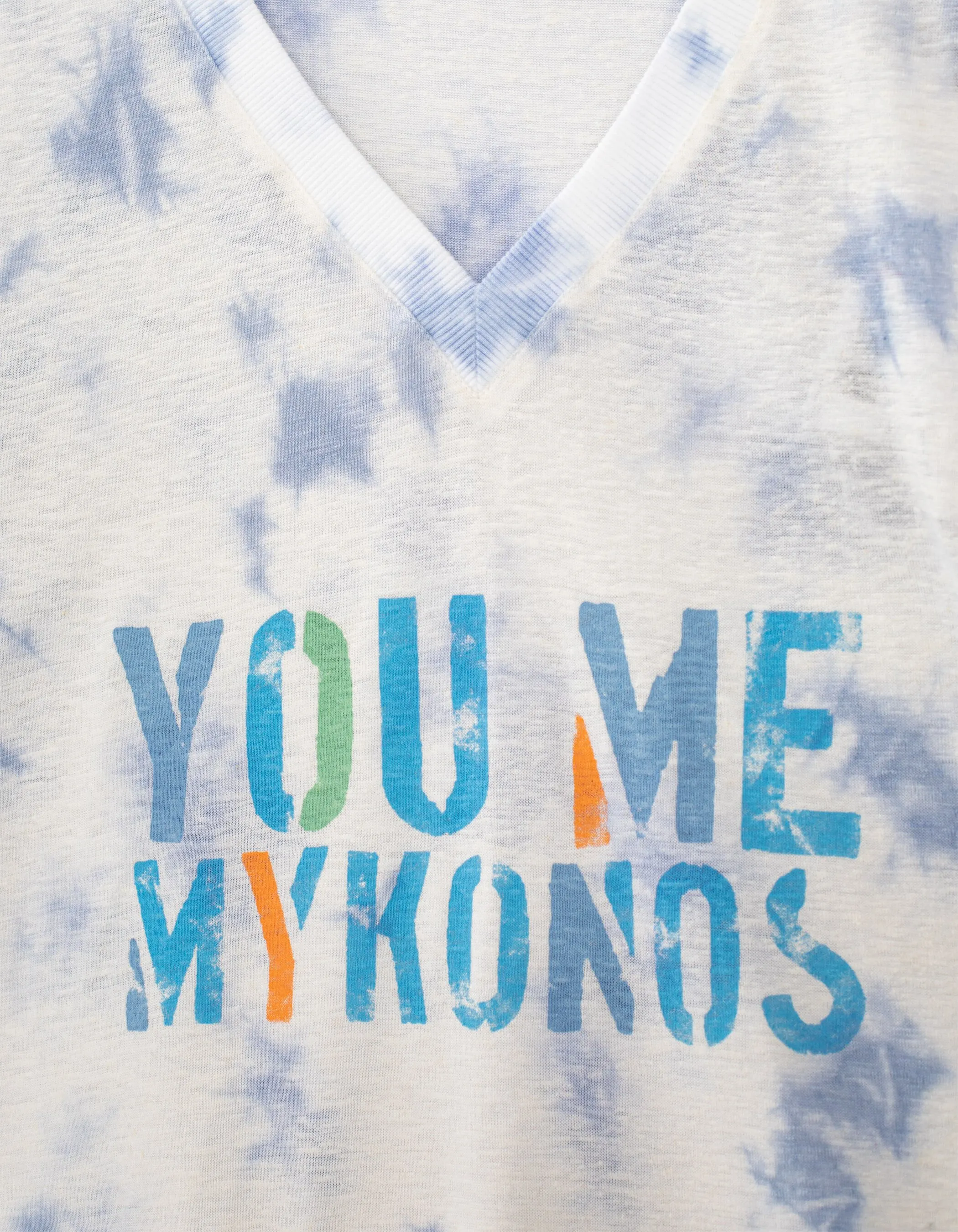 Tee-shirt tie & dye bleu visuel message femme