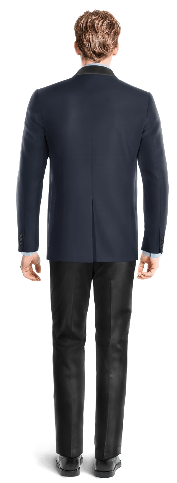 Veste de smoking bleu marine avec larges revers noir et pantalon noir