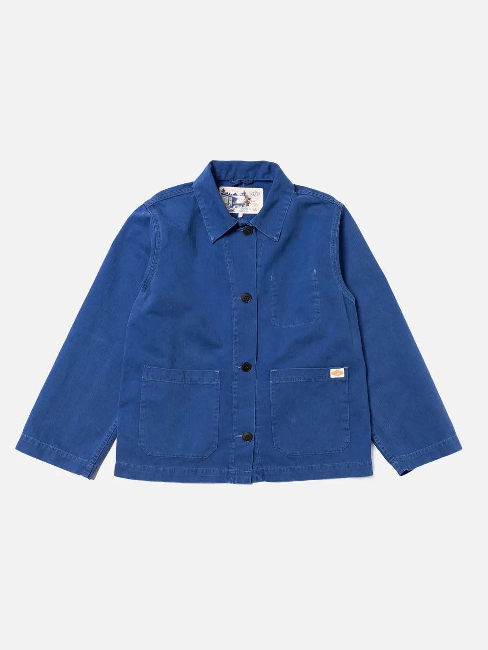 Veste de travail en coton bio | bleu "lovis herringbone denim jacket blue" femme