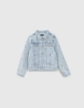 Veste en jean bleue coton bio broderies fille