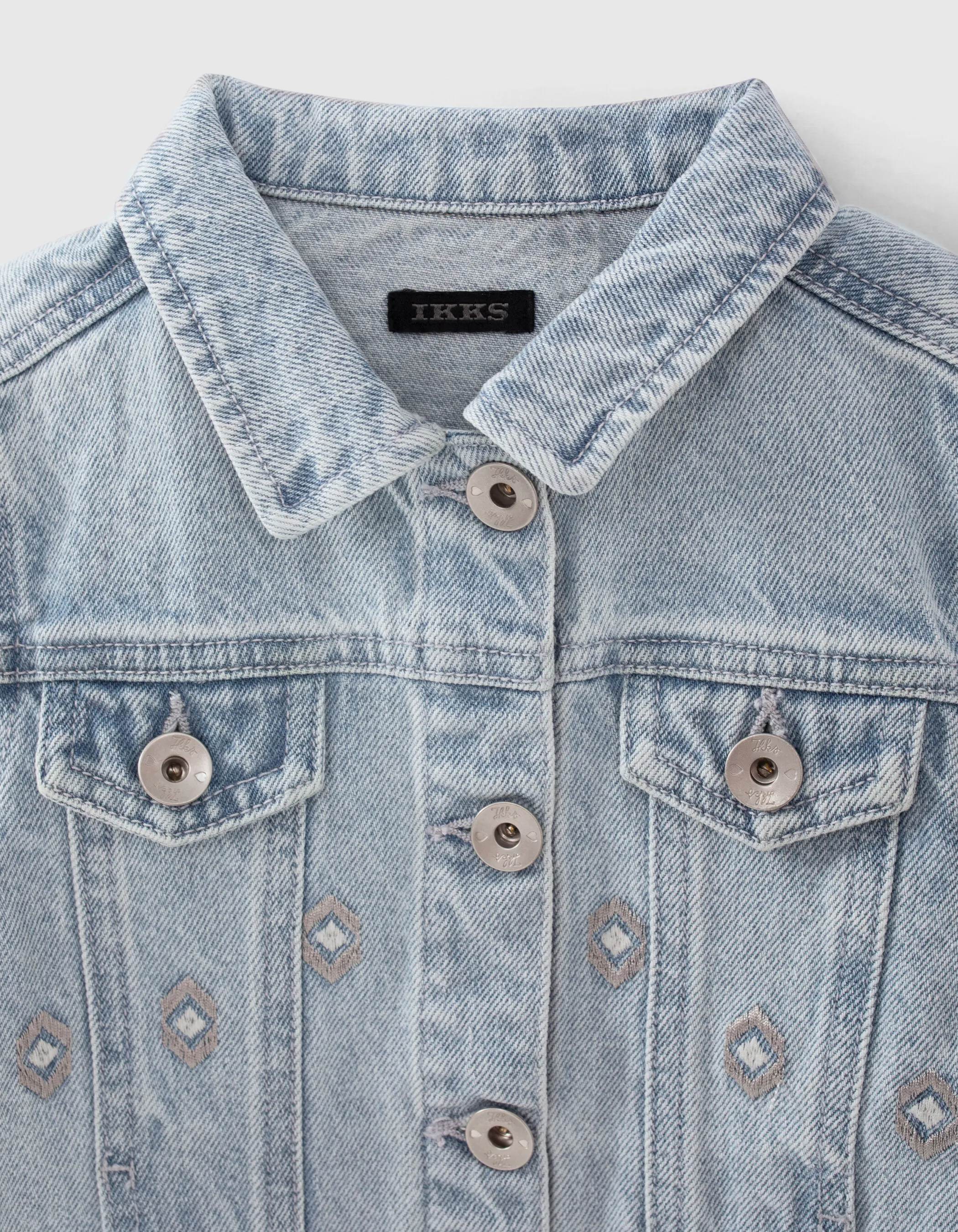 Veste en jean bleue coton bio broderies fille