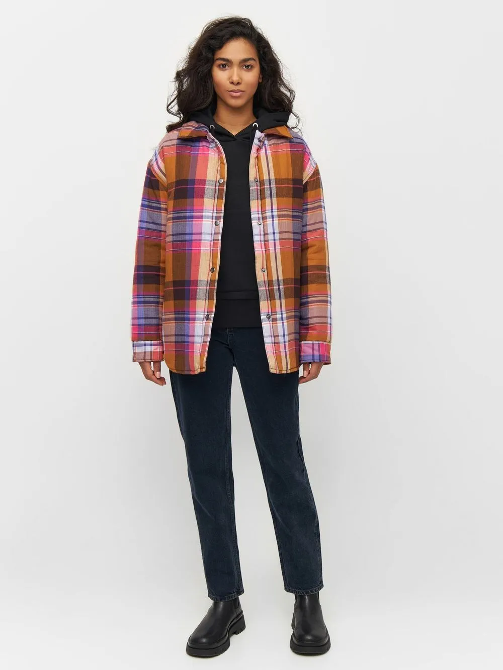 Veste matelassée en coton bio et matière recyclée | carreaux "overshirt multi check" 7032 multi check femme