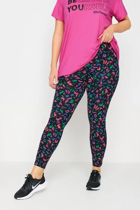 YOURS ACTIVE - Legging Noir & Rose Abstrait en Jersey