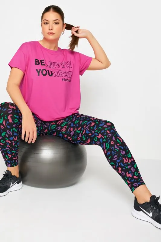 YOURS ACTIVE - Legging Noir & Rose Abstrait en Jersey