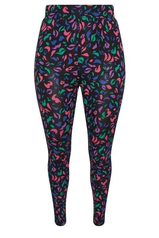 YOURS ACTIVE - Legging Noir & Rose Abstrait en Jersey